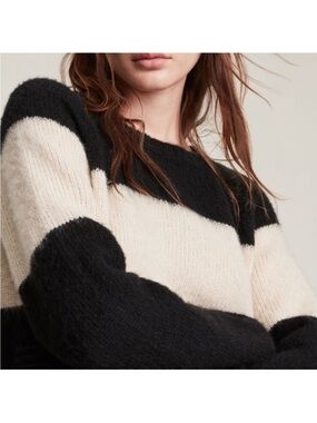 All Saints Women’s Black and Cream Striped Cozy Sweater